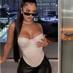 Fashion Nova Bae For Tonight Faux Leather Corset Top - Nude